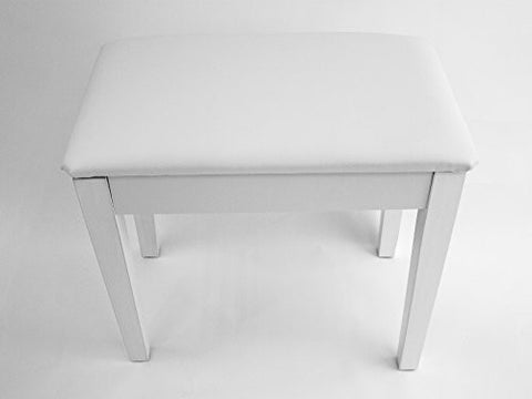Prelude White Piano Stool Fixed Height with Storage and Black Vinyl Top Polished White - 1to1 Music