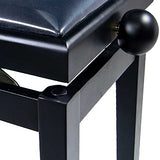 Adjustable Piano Stool, "LEGATO" Bench with Black Velvet Top, Satin Black