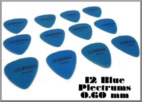 12 Blue NYLON PLECTRUMS Light/Thin GAUGE 0.60 MM PICKS Plecs - 1to1 Music