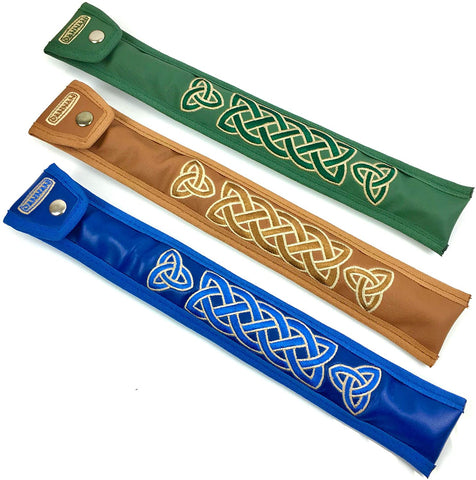 Handmade Irish Tin Whistle Case Sleeve by Dannan in Green, Blue or Brown Vegan Leather with Celtic Embroidery For Whistles in Key of D or C
