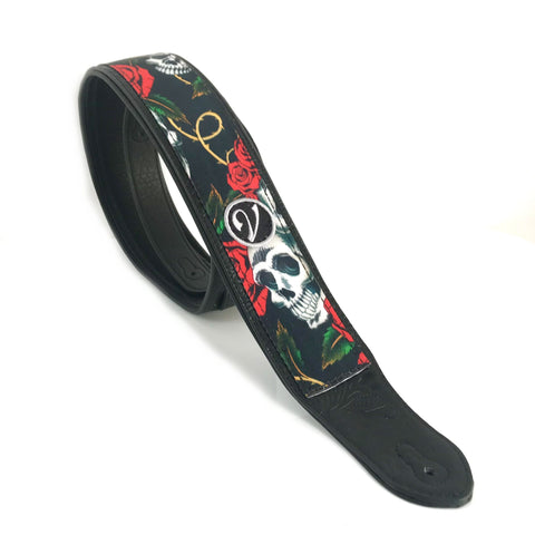 Guitar Strap - Vegan Padded Skull and Rose by Vtar