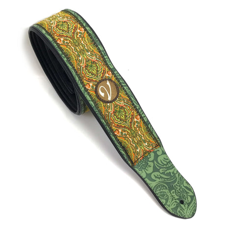 Retro Luxury Vegan Vtar Jacquard Guitar Bass Strap - Green River