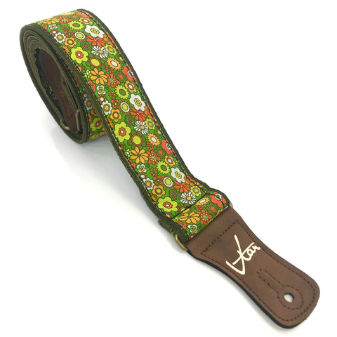 Guitar Strap - Vegan Green Floral Cotton Hemp Strap by Vtar