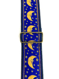 Handmade Midnight Blue Moon and Star Zodiac Retro Guitar Strap by VTAR Made with Vegan Leather For Acoustic, Bass and Electric