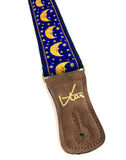 Handmade Midnight Blue Moon and Star Zodiac Retro Guitar Strap by VTAR Made with Vegan Leather For Acoustic, Bass and Electric