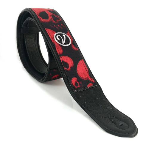 Guitar Strap -Vegan Padded Red Skull Print by Vtar