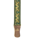 Handmade Irish Celtic Beast Hemp Guitar Strap by VTAR, Made with Brown Vegan Leather & Brass Details Acoustic, Bass and Electric