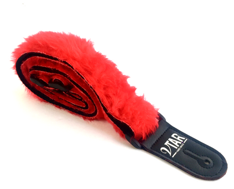 RED VTAR VEGAN FAUX FUR GUITAR STRAPS ACOUSTIC, ELECTRIC, BASS (UK MADE)