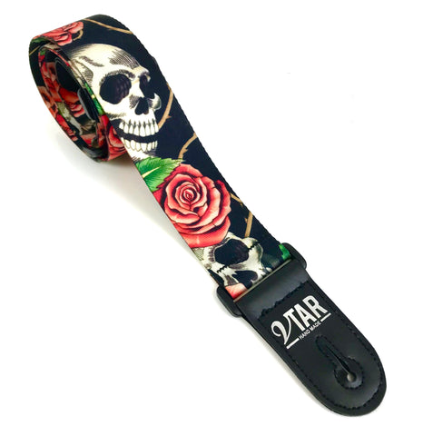 Vtar Vegan Skull + Rose Guitar Strap ELECTRIC ACOUSTIC BASS + 6 Picks