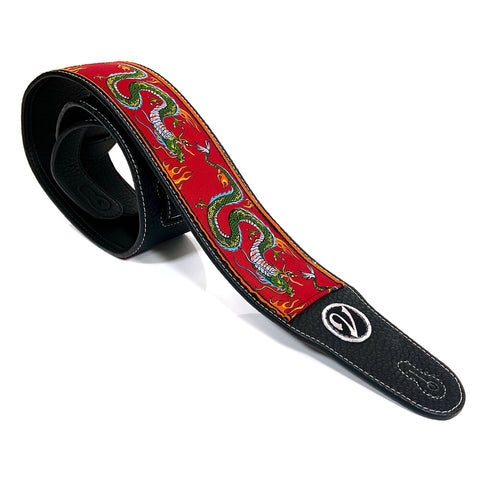 The Jimmy Page Dragon Suit Guitar Strap in Red - Vtar Vegan Guitar Straps