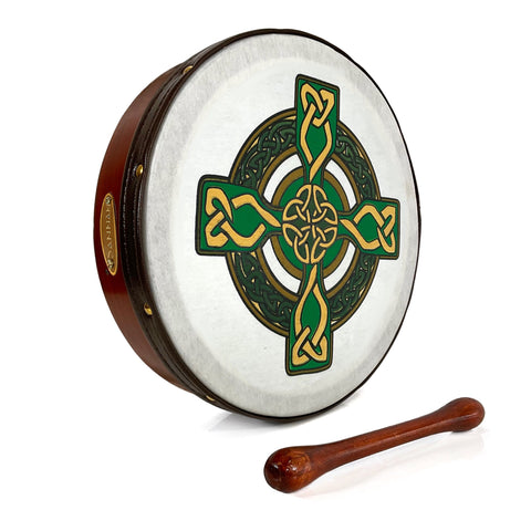 Handmade Dannan 10" Vegan Bodhran Hand Drum - Carndonagh Cross