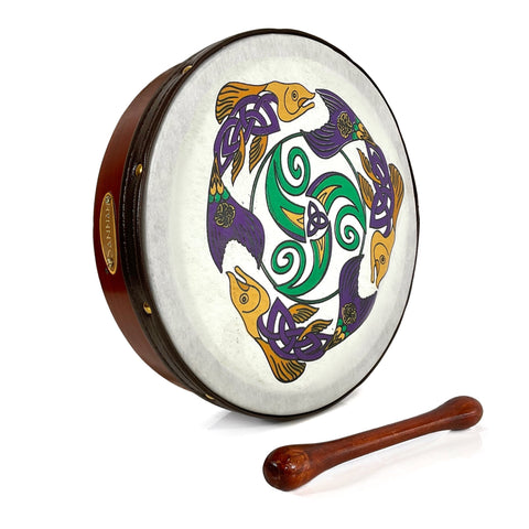 Handmade Dannan 10" Vegan Bodhran Hand Drum - The Salmon of Knowledge Bodhrán