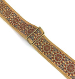 Handmade Floral Psychedelic Hemp Guitar Strap with Brass Details and Brown Vegan Leather by VTAR - Natural
