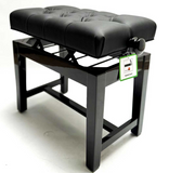 MARCATO - High Quality Concert Piano Stool, Black Leatherette Deep Button Top, Glued Leg Construction, Polished Ebony