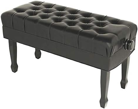 Steinhoven “CONCERTO” Real Leather Adjustable Double Piano Bench with Book Storage, Polished Ebony