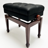Steinhoven “SYMPHONY” Adjustable Piano Stool With Book Storage, Polished Walnut, Black Top