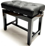 MARCATO - High Quality REAL LEATHER Concert Piano Stool, Black Deep Button Top, Glued Leg Construction, Polished Ebony