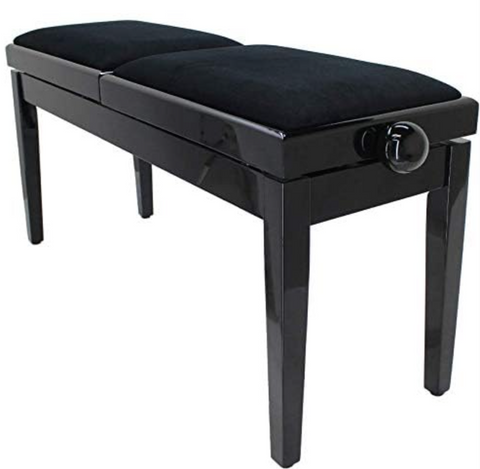 LEGATO DUET Adjustable Duet Piano Stool with Black Leatherette Top, Polished Ebony
