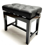 MARCATO - High Quality Concert Piano Stool, Black Leatherette Deep Button Top, Glued Leg Construction, Polished Ebony