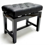 MARCATO - High Quality REAL LEATHER Concert Piano Stool, Black Deep Button Top, Glued Leg Construction, Polished Ebony