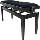 LEGATO DUET Adjustable Duet Piano Stool with Black Leatherette Top, Polished Ebony
