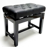MARCATO - High Quality Concert Piano Stool, Black Leatherette Deep Button Top, Glued Leg Construction, Polished Ebony