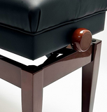 Steinhoven “SYMPHONY” Adjustable Piano Stool With Book Storage, Polished Walnut, Black Top