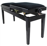 LEGATO DUET Adjustable Duet Piano Stool with Black Leatherette Top, Polished Ebony