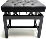 MARCATO - High Quality REAL LEATHER Concert Piano Stool, Black Deep Button Top, Glued Leg Construction, Polished Ebony