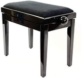 Adjustable Piano Stool, "LEGATO" Bench with Black Draylon Top, Polished Ebony