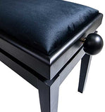 Adjustable Piano Stool, "LEGATO" Bench with Black Velvet Top, Satin Black