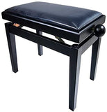 Adjustable Piano Stool, "LEGATO" Bench with Black Velvet Top, Satin Black