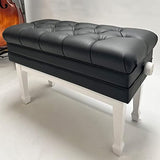 Concerto Duet Polished White Cushioned Leatherette Piano Stool Bench - Adjustable with Self Storage