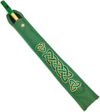 Green Tin Whistle in Key of D by Feadog with Handmade Irish Whistle Case/Sleeve by Dannan in Green Vegan Leather with Celtic Embroidery