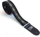 Handmade Bohemian Folk Floral 60's 70's Inspired Guitar Strap by VTAR, Made with Vegan Leather. For Acoustic, Bass and Electric