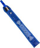 Blue Tin Whistle in key of D by Feadog with Handmade Irish Whistle Case/Sleeve by Dannan in Blue Vegan Leather with Celtic Embroidery