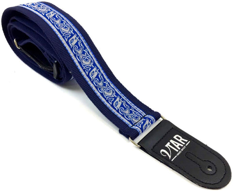 Handmade Irish Celtic Hemp Guitar Strap by VTAR, Vegan Bass, Acoustic, Electric (Blue Hemp) - 1to1 Music