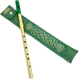 Green Tin Whistle in Key of D by Feadog with Handmade Irish Whistle Case/Sleeve by Dannan in Green Vegan Leather with Celtic Embroidery