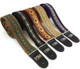 Handmade Bohemian Folk Floral 60's 70's Inspired Guitar Strap by VTAR, Made with Vegan Leather. For Acoustic, Bass and Electric