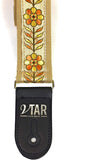 Handmade 60's Style Floral Hendrix Hemp Guitar Strap by VTAR, Made with Vegan Leather. For Acoustic, Bass and Electric (Beige Hemp OYF) - 1to1 Music