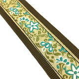 Handmade 60's Style Floral Hendrix Hemp Guitar Strap by VTAR, Made with Vegan Leather. For Acoustic, Bass and Electric (Green Hemp BGF) - 1to1 Music
