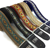 Handmade Bohemian Folk Floral 60's 70's Inspired Guitar Strap by VTAR, Made with Vegan Leather. For Acoustic, Bass and Electric