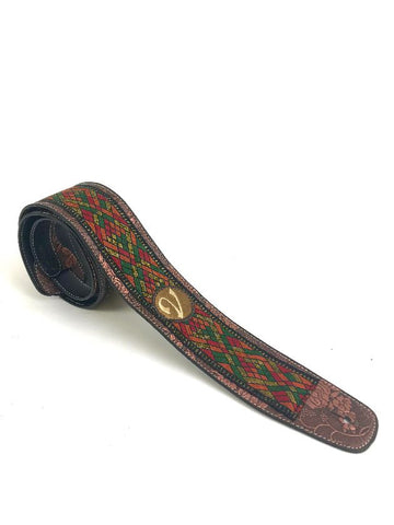 Handmade 60's 70's Woodstock Guitar Strap by VTAR, Made with Vegan Leather. (The CSNY Strap)