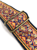 Handmade 60s 70s Magic Carpet Clapton Guitar Strap by VTAR, Made with Vegan Leather. For Acoustic, Bass and Electric