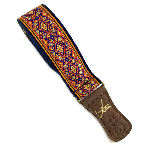 Handmade 60s 70s Magic Carpet Clapton Guitar Strap by VTAR, Made with Vegan Leather. For Acoustic, Bass and Electric