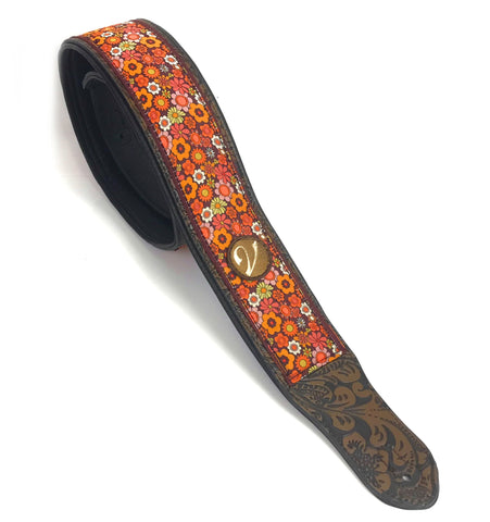 Handmade Padded Flower Power Vegan Vtar Psychedelic Guitar Bass Strap - Flower Child