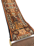 Handmade Brown Irish Celtic Book Of Kells Hemp Guitar Strap by VTAR, with Brass Details and Brown Vegan Leather. For Acoustic, Bass and Electric