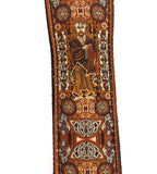 Handmade Brown Irish Celtic Book Of Kells Hemp Guitar Strap by VTAR, with Brass Details and Brown Vegan Leather. For Acoustic, Bass and Electric