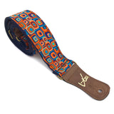 Blue Mod 60’s 70’s Retro Guitar Strap by Vtar, Made with Vegan Leather. For Acoustic, Bass and Electric