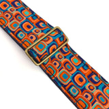 Blue Mod 60’s 70’s Retro Guitar Strap by Vtar, Made with Vegan Leather. For Acoustic, Bass and Electric